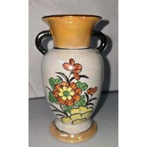 Vintage Japanese Lusterware Ceramic Bud Vase Flowers With Black Handles...